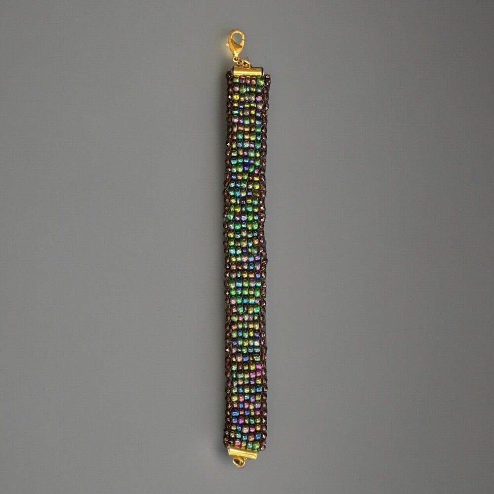 Artist Handmade Seed Bead Bracelet, Multicolor: Blues, Greens, Purples - Picture 5 of 6